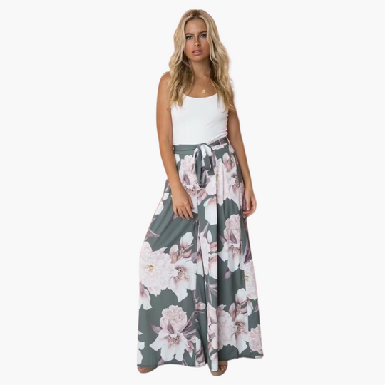 Women’s Loose-Fit Summer Trousers with Floral Print and Wide-Leg Design