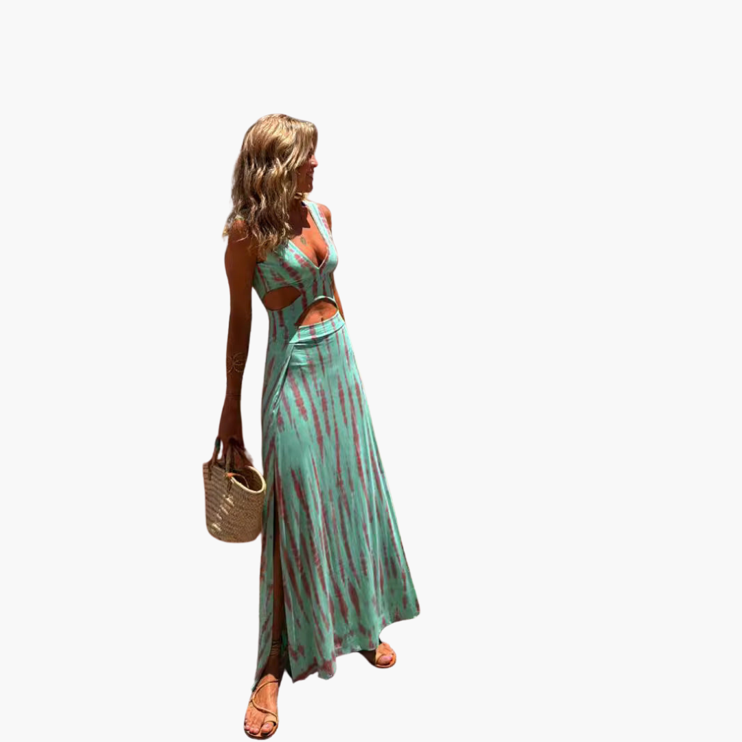 Women’s Maxi Dress with V-Neck and Waist Cut-Out