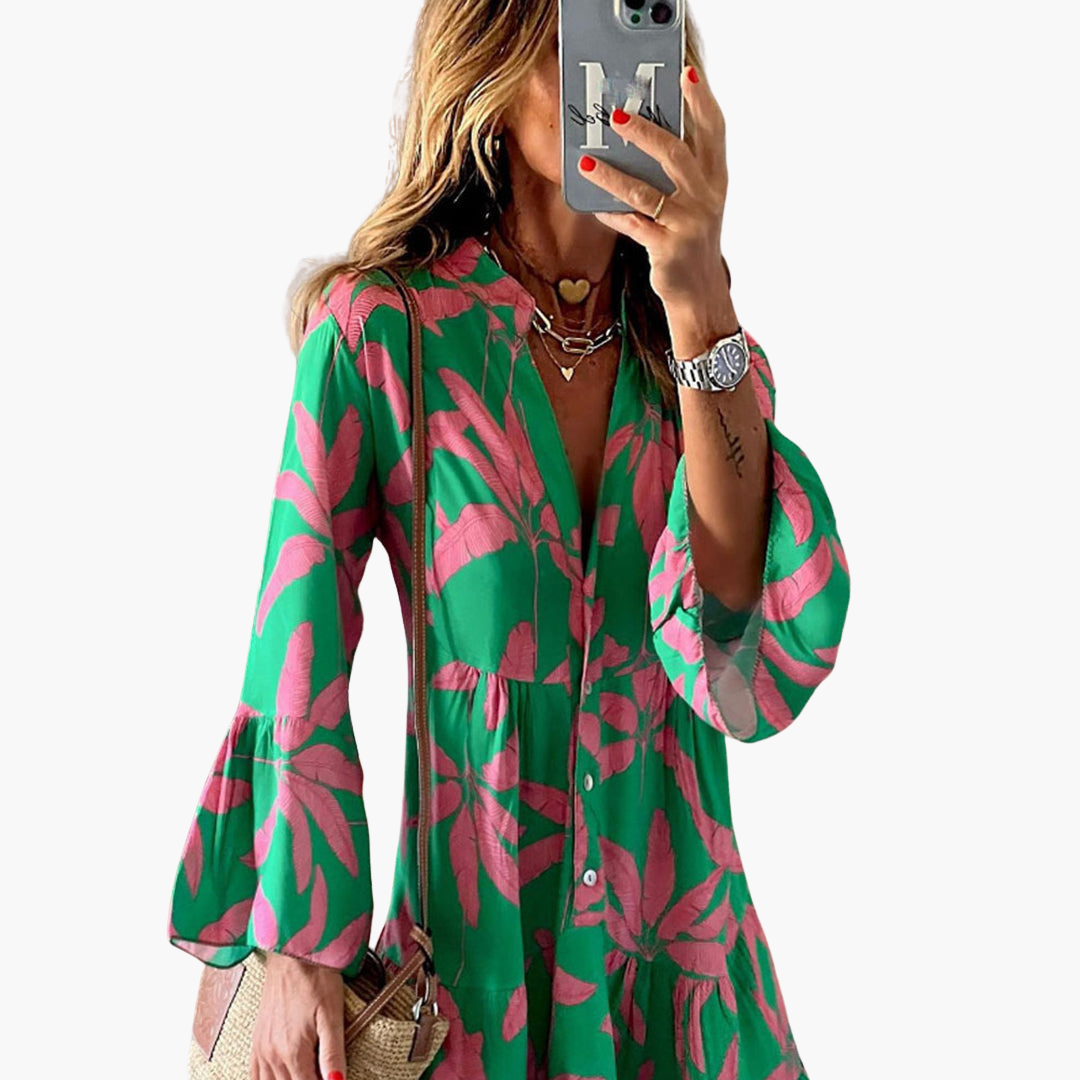 Women’s Dress with Button Front and Tiered Hem