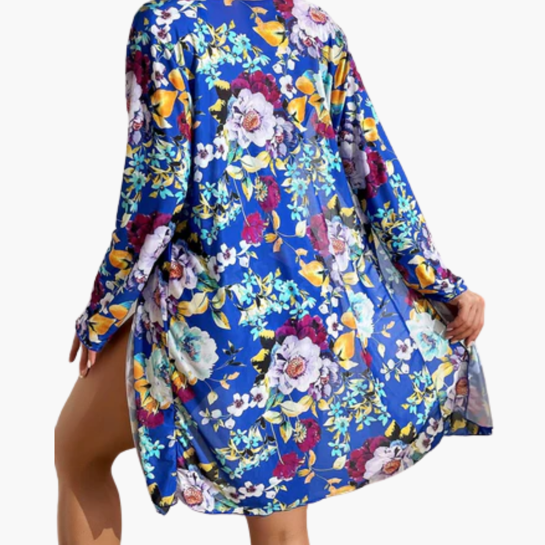 Women’s Bikini Set with V-Neck Top and Long-Sleeve Cover-Up