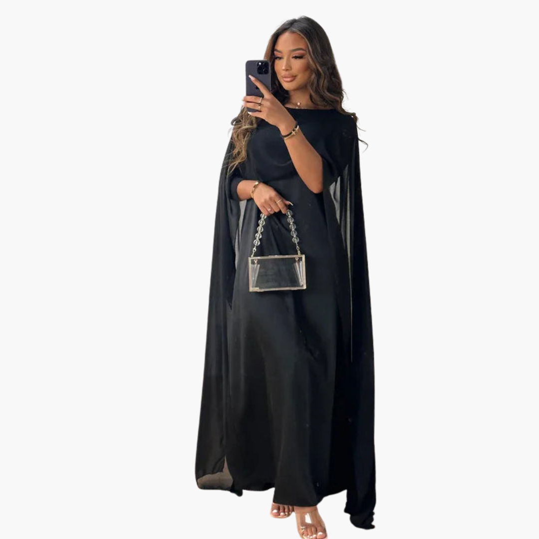 Women’s Floor-Length Formal Dress with Cape Sleeves and Boat Neck