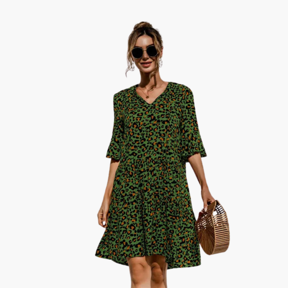 Women’s Mini Dress with Leopard Print and Drop Waist