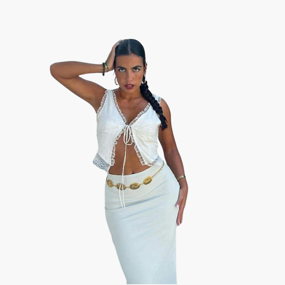 Women’s V-Neck Top with Lace Trim