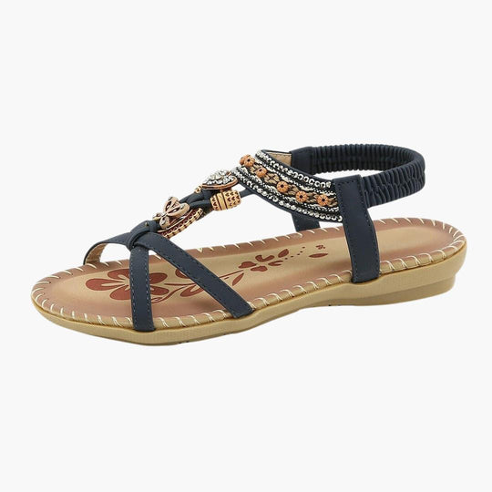 Beaded Boho Flat Sandals for Women – Elastic Strap Comfort - Made by Jessica