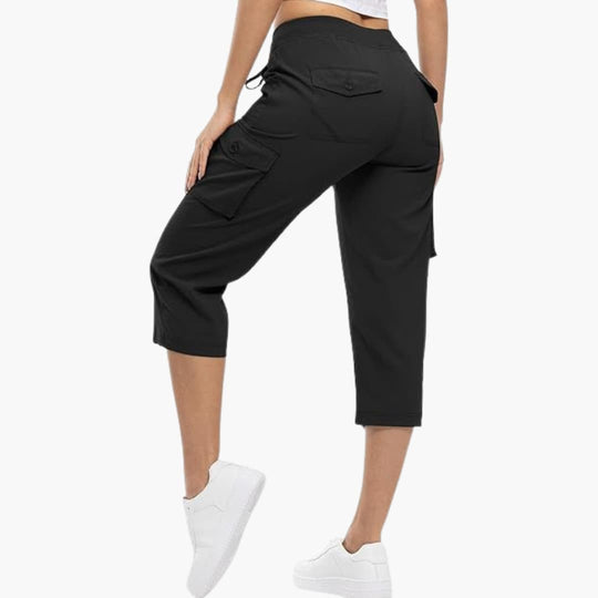 Women's Cargo Capri Shorts with Elastic Waistband and Utility Pockets