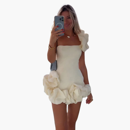 Women’s Satin Dress with One-Shoulder and Ruffle