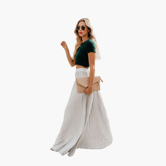 Women’s Pleated Skirt with Elasticated Waistband and Full-Length Cut