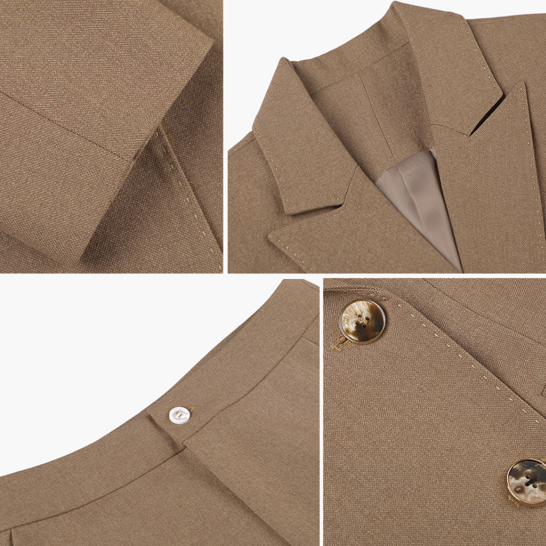 Women's Blazer Set with Notched Lapel and Straight Leg Trousers