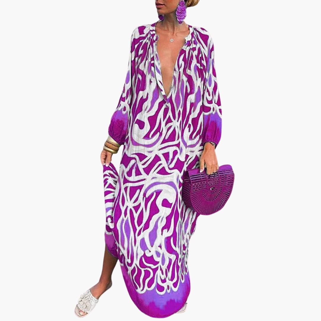 Women’s Maxi Dress with Deep V‑Neck and Long Sleeves