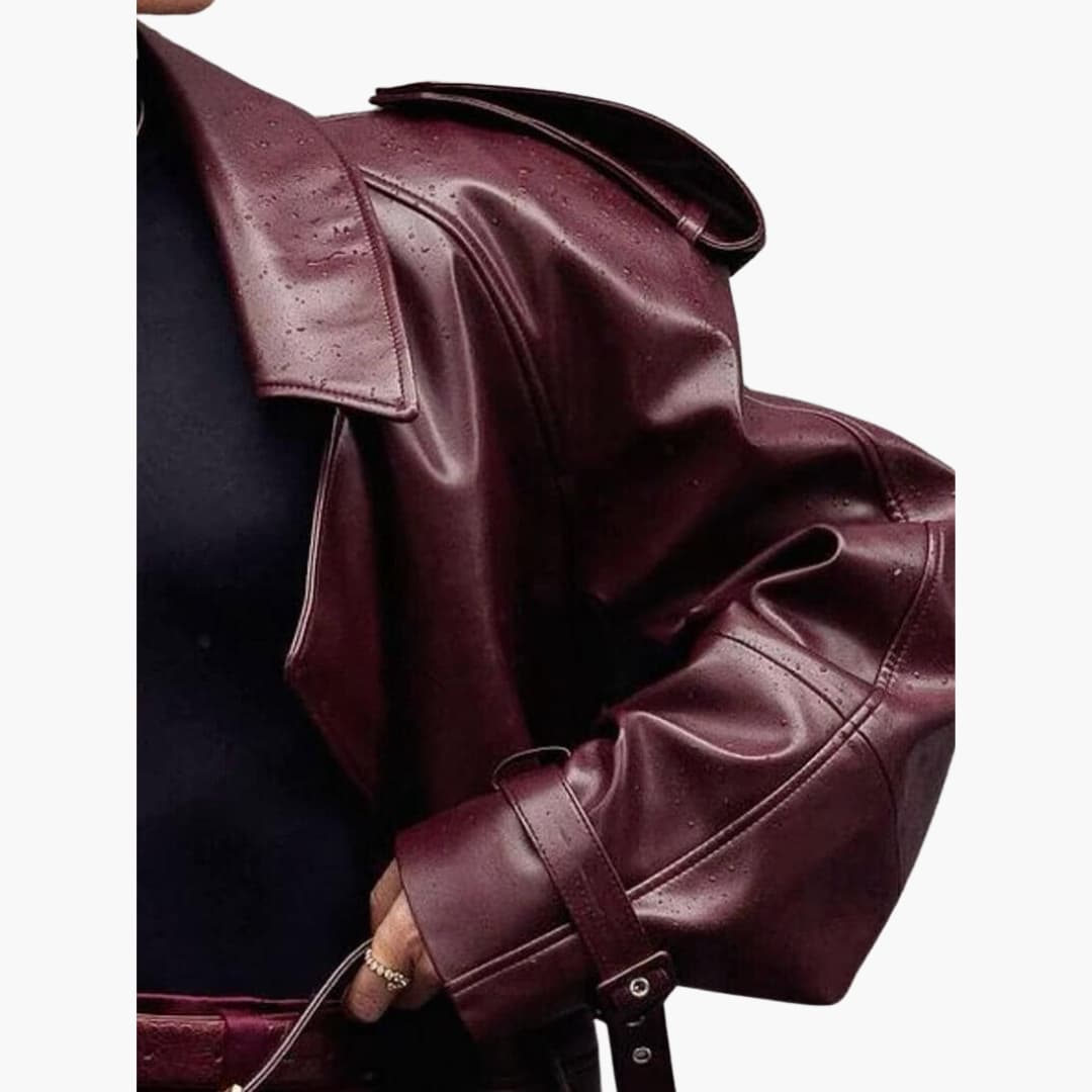 Women’s Cropped Biker Jacket with Front Buttons and Collar