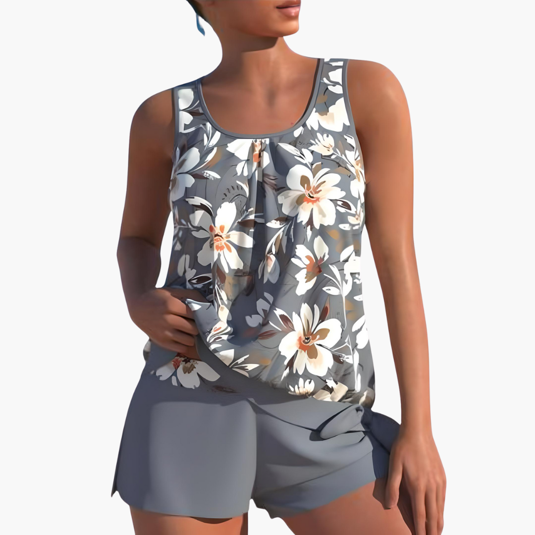 Women’s Summer Tankini Swimwear Set with Shorts and Scoop Neck