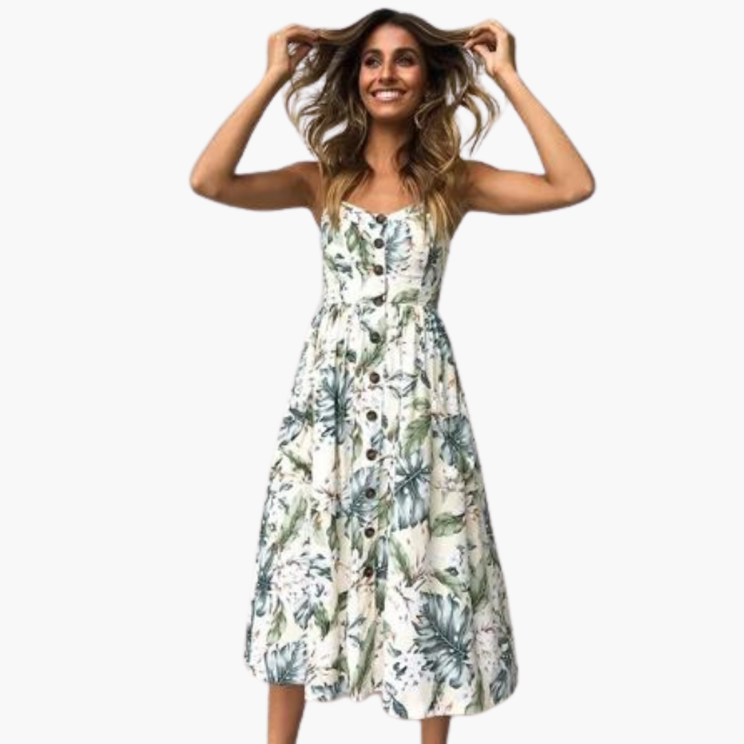 Women's Printed Midi Dress with Short Sleeves