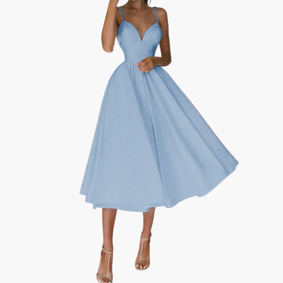 Women’s Midi Party Dress with V-Neck