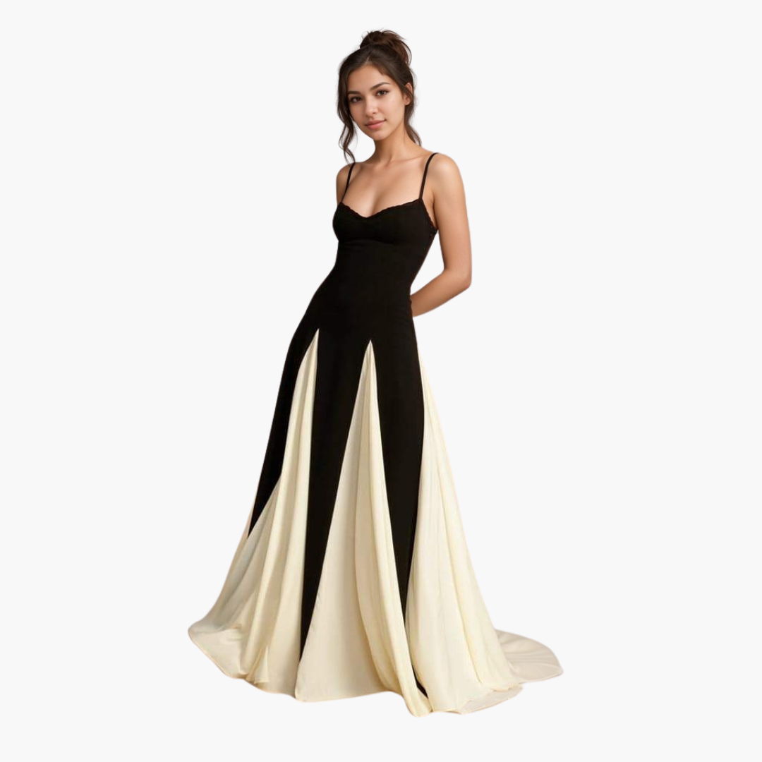 Women’s Maxi Dress with Sweetheart Neck and Colourblock