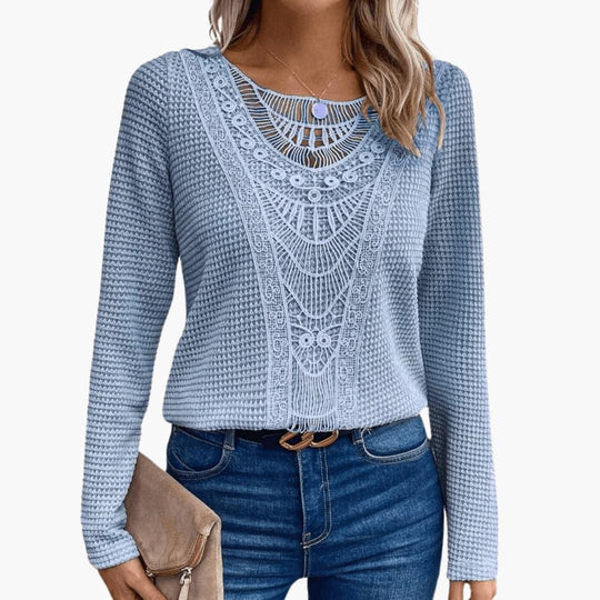 Women's Long Sleeve Top with Lace Crochet Detailing