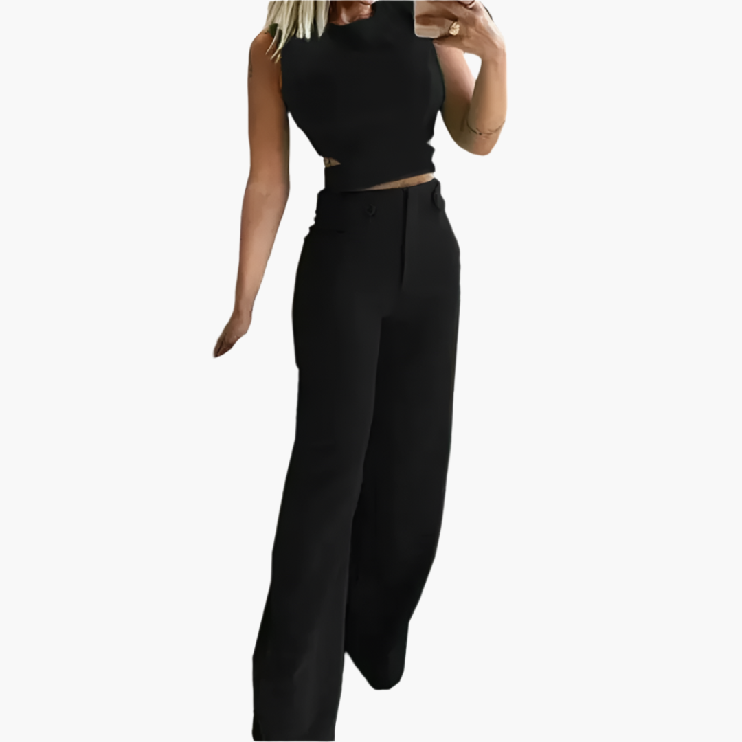 Women’s Two-Piece Set with Crop Top and High-Waisted Trousers