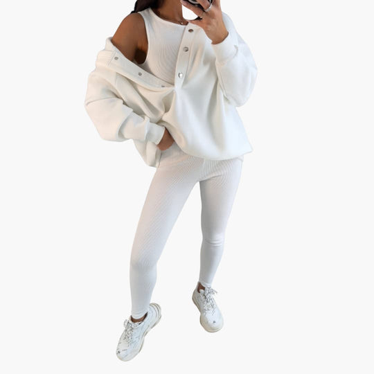 Women’s Three-Piece Lounge Set with Vest, Long Sleeve Top and Trousers