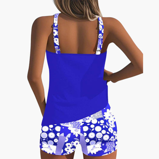 Women’s Tankini Set with Scoop Neck and Mid-Rise Shorts