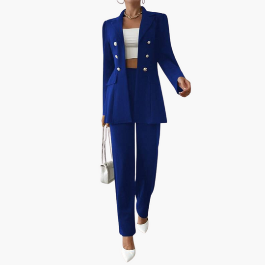 Women's Blazer Set with Notched Lapel and Straight Leg Trousers