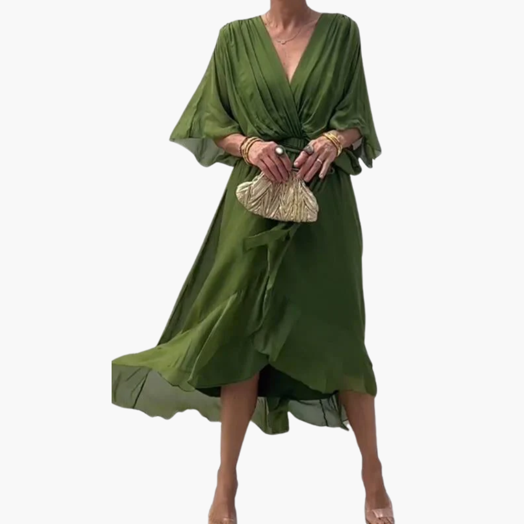 Women’s Midi Dress with Tie and Sleeves