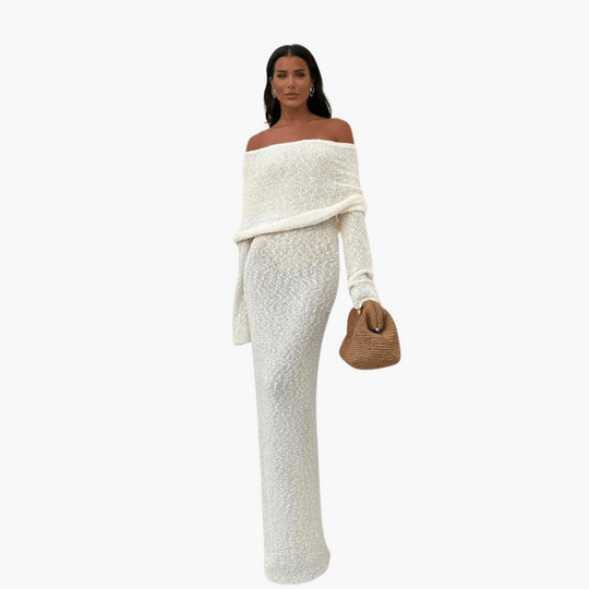 Women’s Off-Shoulder Maxi Dress with Decorative Finish