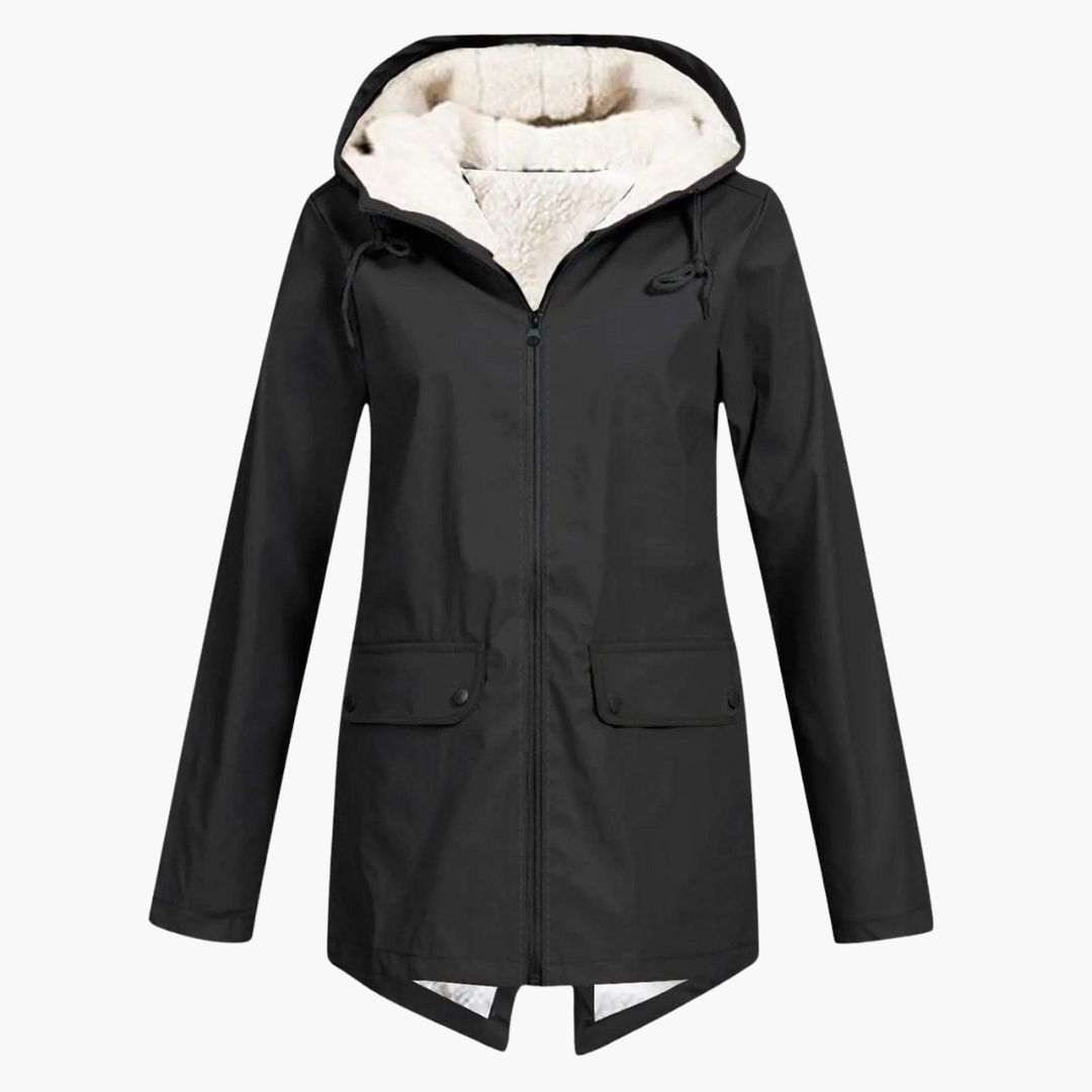 Women’s Hooded Winter Coat with Button-Up Front and Long Length