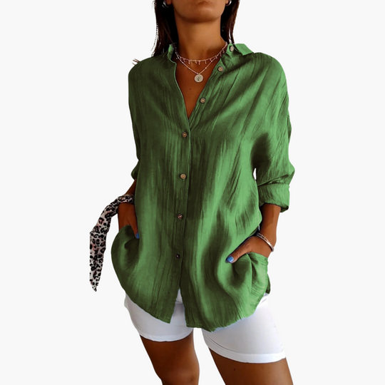 Women’s Long Blouse with Button-Front and Relaxed Fit