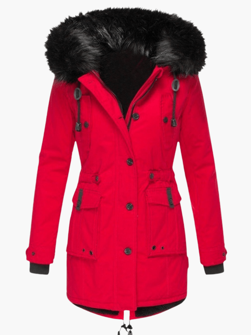 Women’s Hooded Parka with Front Pockets and Mid-Length Silhouette