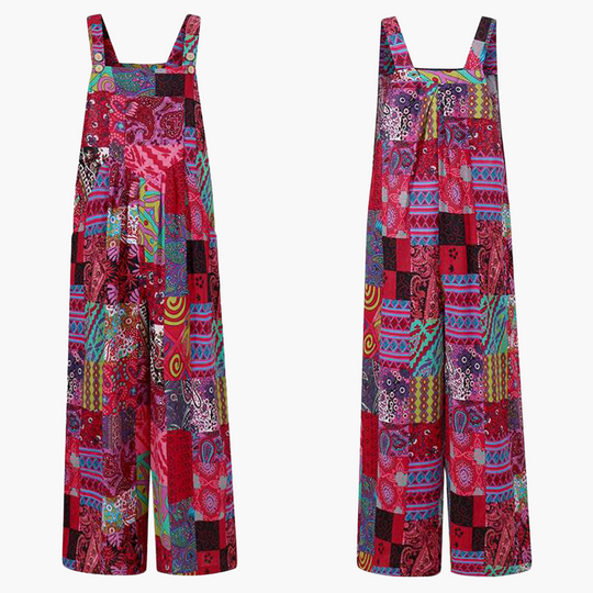 Women’s Patchwork Jumpsuit with Sleeveless Design and Wide-Leg Cut