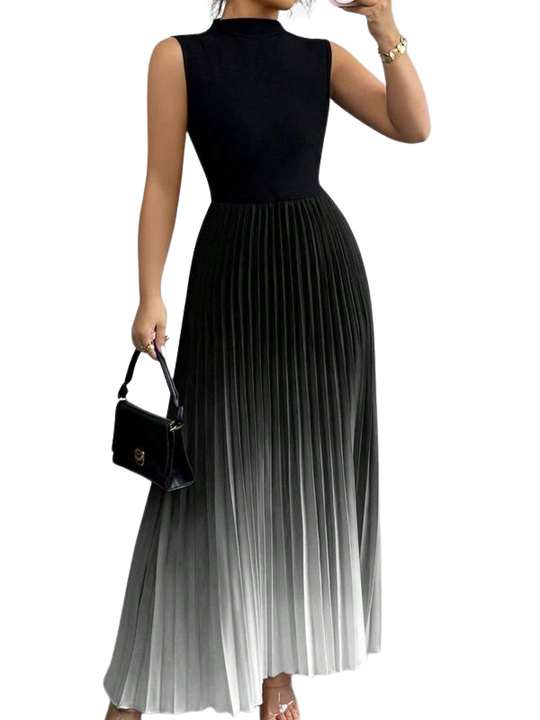 Women's Sleeveless Evening Dress with Pleated Skirt and Ombre Design