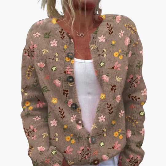 Women’s Floral  Cardigan with Long Sleeves and Ribbed Hem