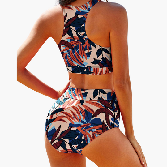 Women’s Bikini Set with Bustier Top and High-Waisted Bottoms