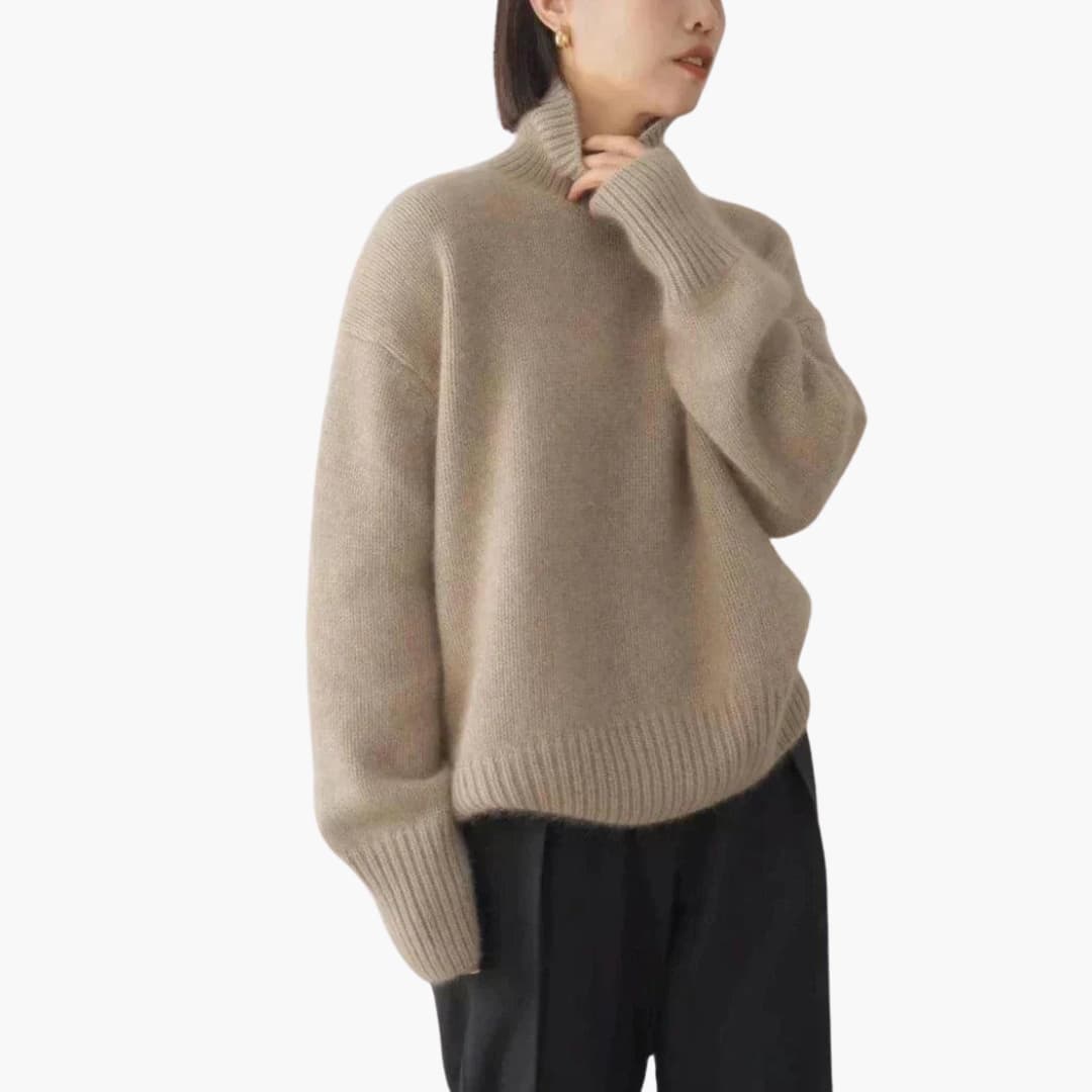Women's Turtleneck Jumper with Long Sleeves and Ribbed Hem