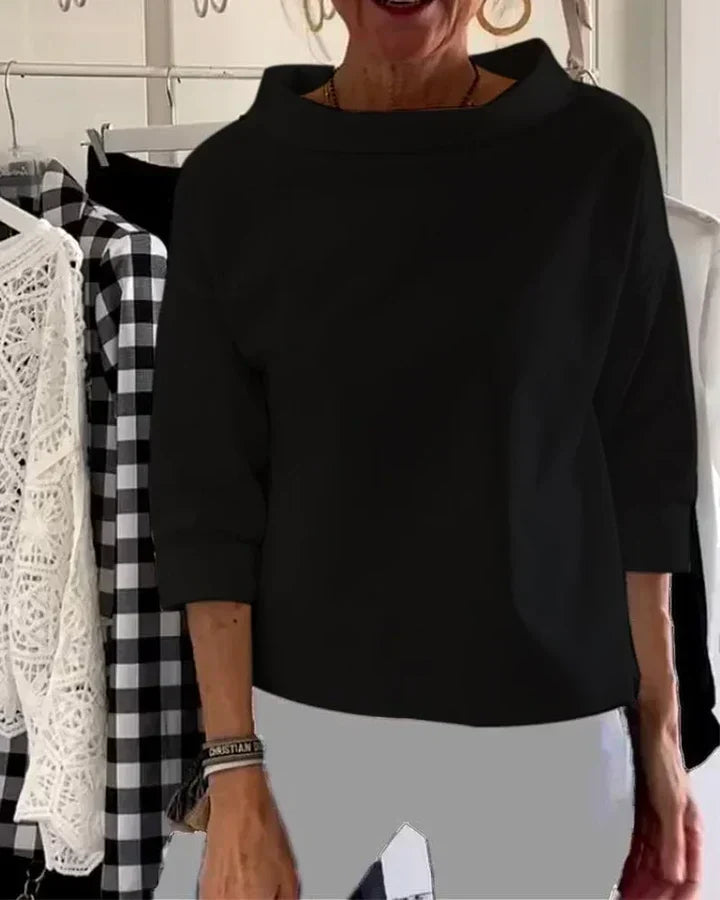 Women's Relaxed High-Neck Top with Wide Lapels