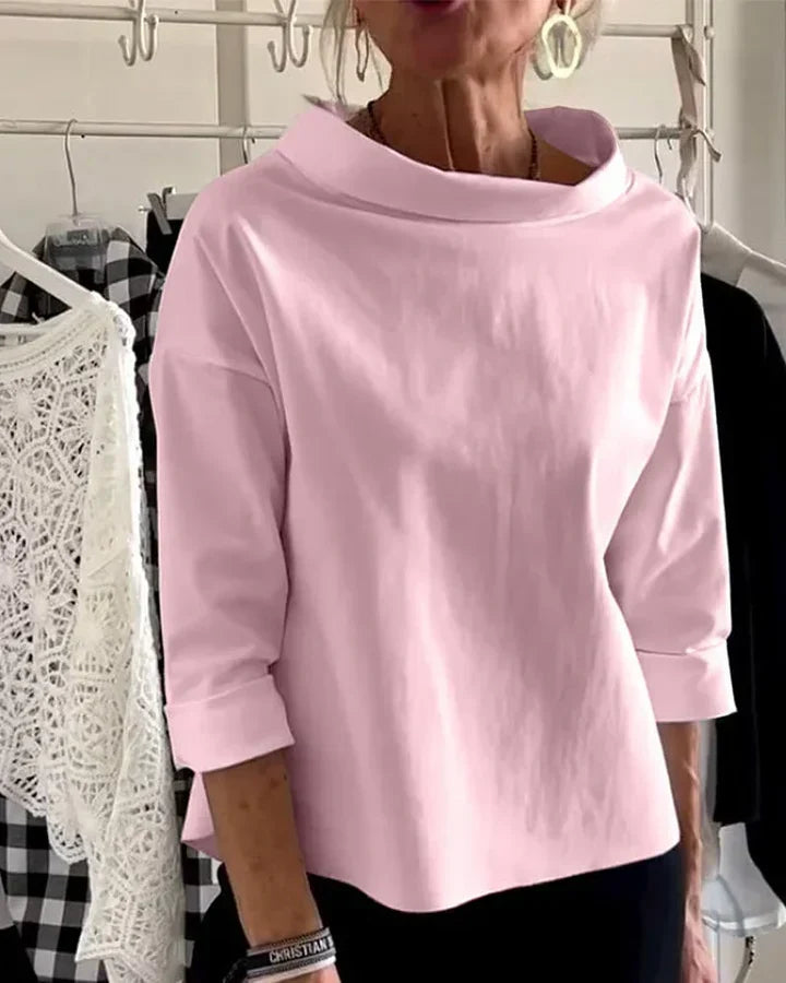 Women's Relaxed High-Neck Top with Wide Lapels