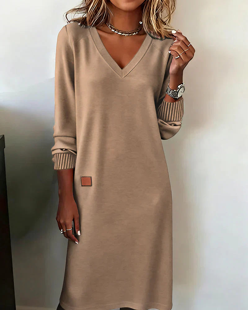 Women's Cozy Dress with V-Neckline and Breathable Fabric