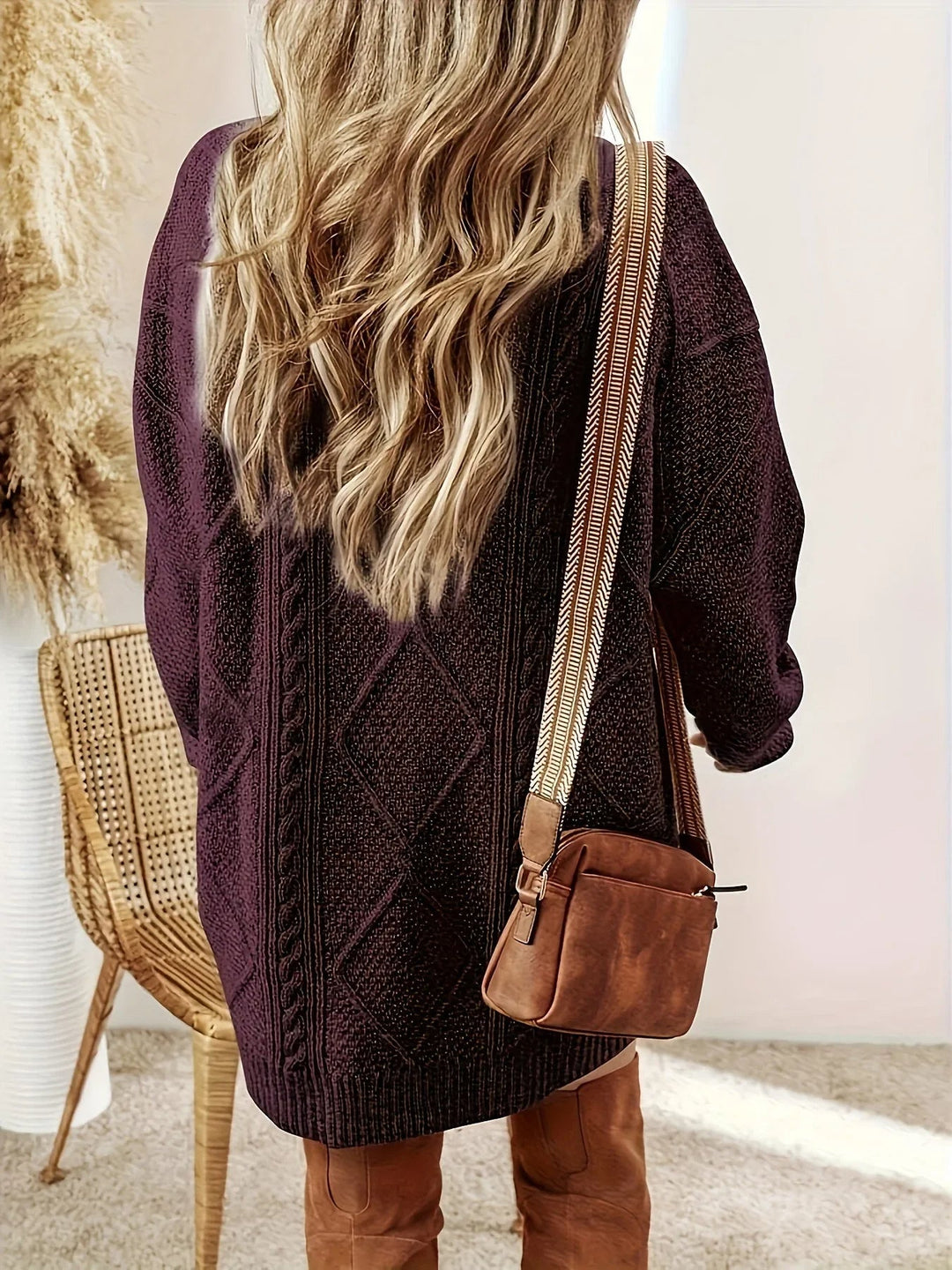 Women's Cable Knit Oversized Jumper Dress with Ribbed Cuffs