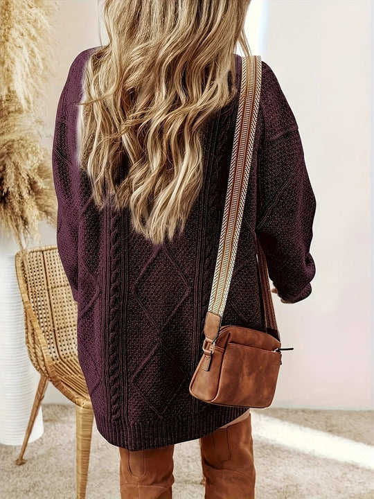 Women's Cable Knit Oversized Jumper Dress with Ribbed Cuffs