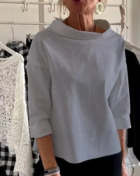 Women's Relaxed High-Neck Top with Wide Lapels