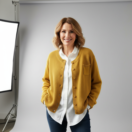 Women's Knit Cardigan with Chest Pocket and Classic Button Closure