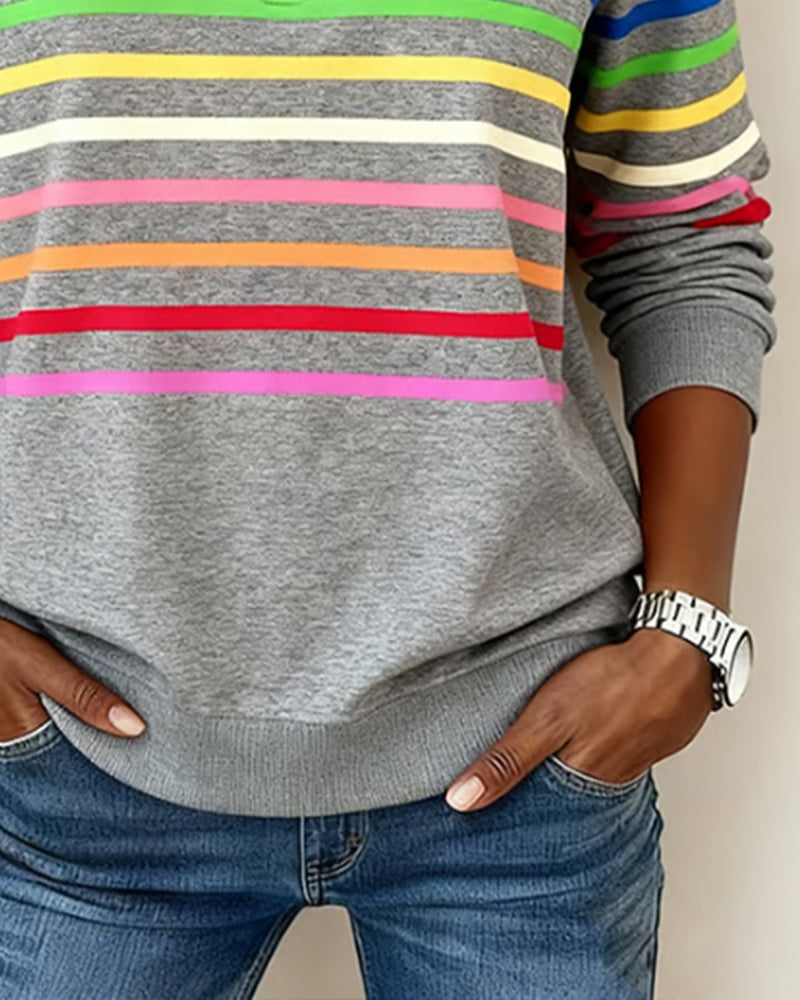 Women's Sweatshirt with Stripes and Half-Zip Design