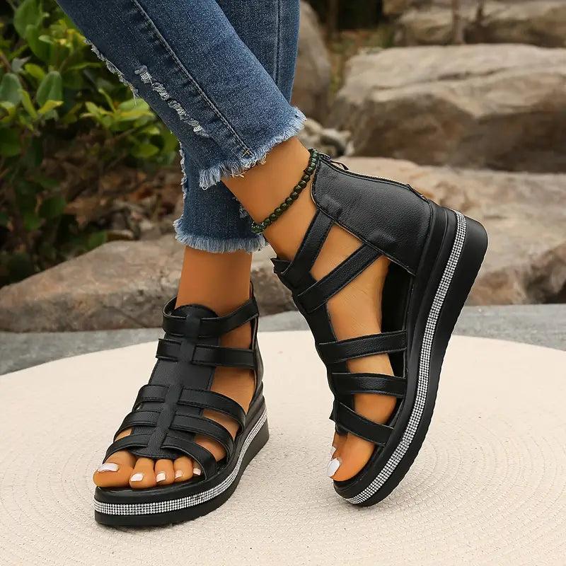 Women's Comfort Sandals with Rhinestone Detailing and Shock-Absorbing Sole