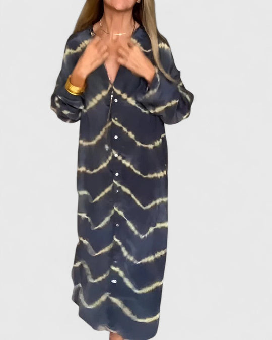 Women's Striped Maxi Dress with Deep V-Neck and Relaxed Fit