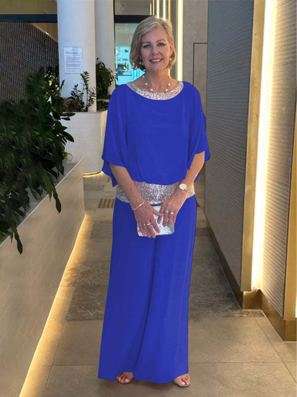 Women's Elegant Set with Embellished Top and Wide-Leg Pants