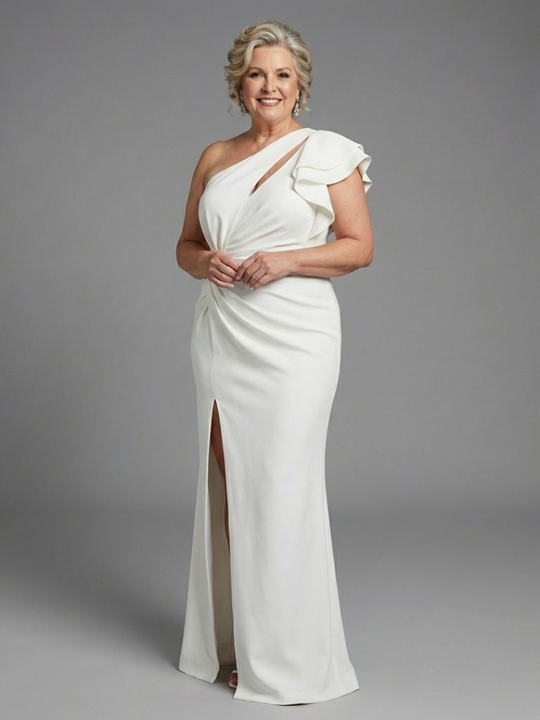 Quenelle | One Shoulder Ruffle Slit Maxi Dress