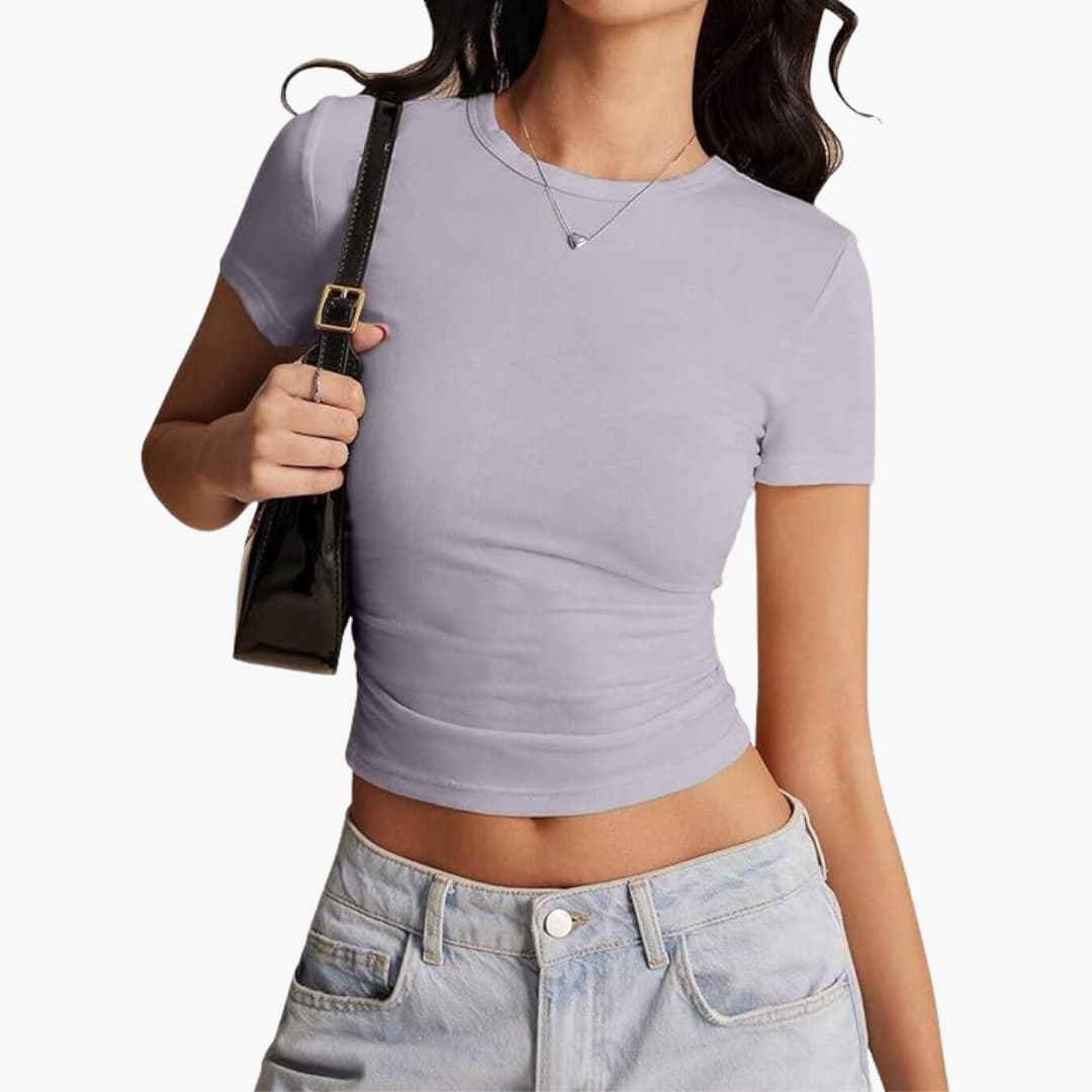 Women's Cropped Top with Crew Neck and Slim Fit