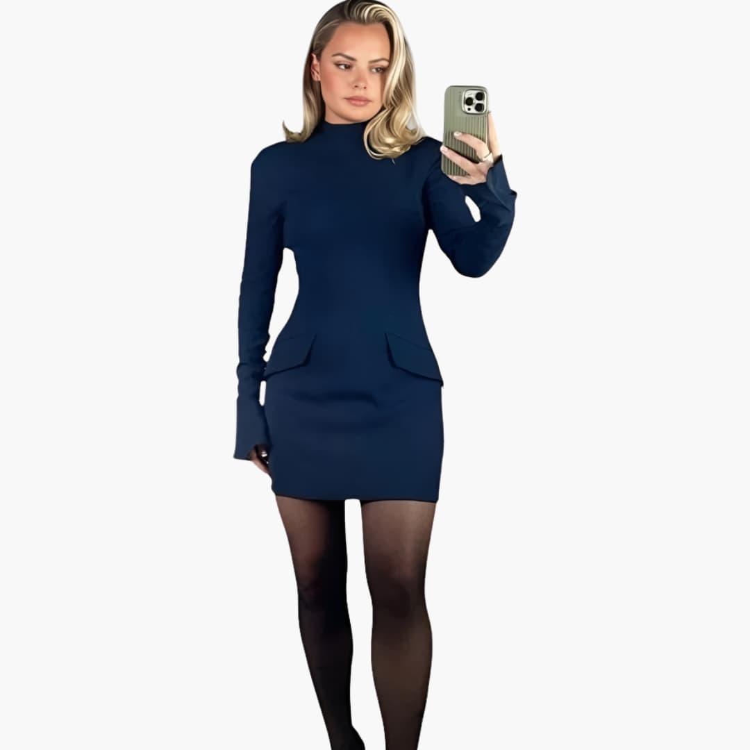 Women's Bodycon Mini Dress with Long Sleeves and Bell Cuffs