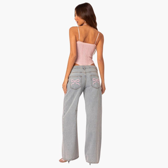 Women's Jeans with Wide-Leg Cut and Light Wash