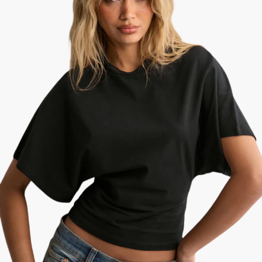 Women's Cropped T-shirt with Round Neckline and Fitted Wais