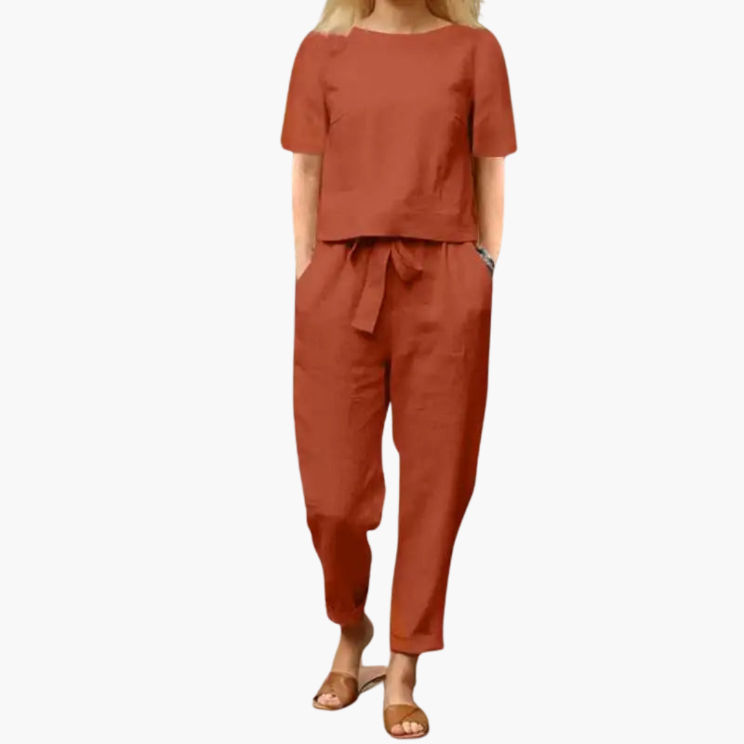 Women’s Two-Piece Set with Short-Sleeve Top and Trousers